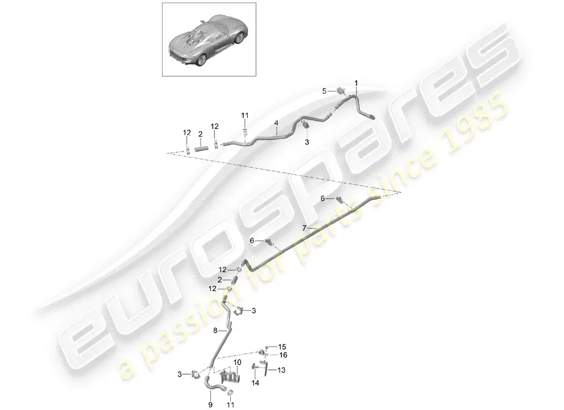 porsche 2015 (918 spyder) tubería del calentador diagrama de piezas