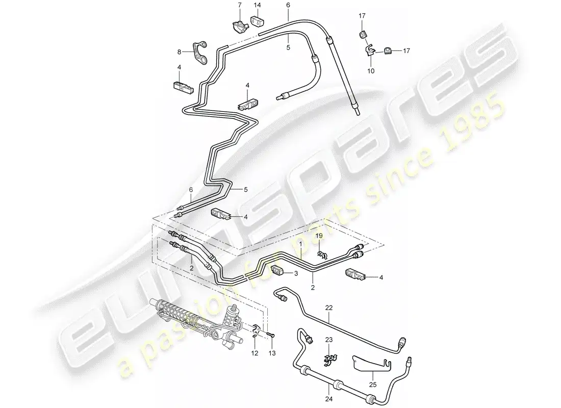 porsche 2008 (997-1 gt3) dirección asistida diagrama de piezas