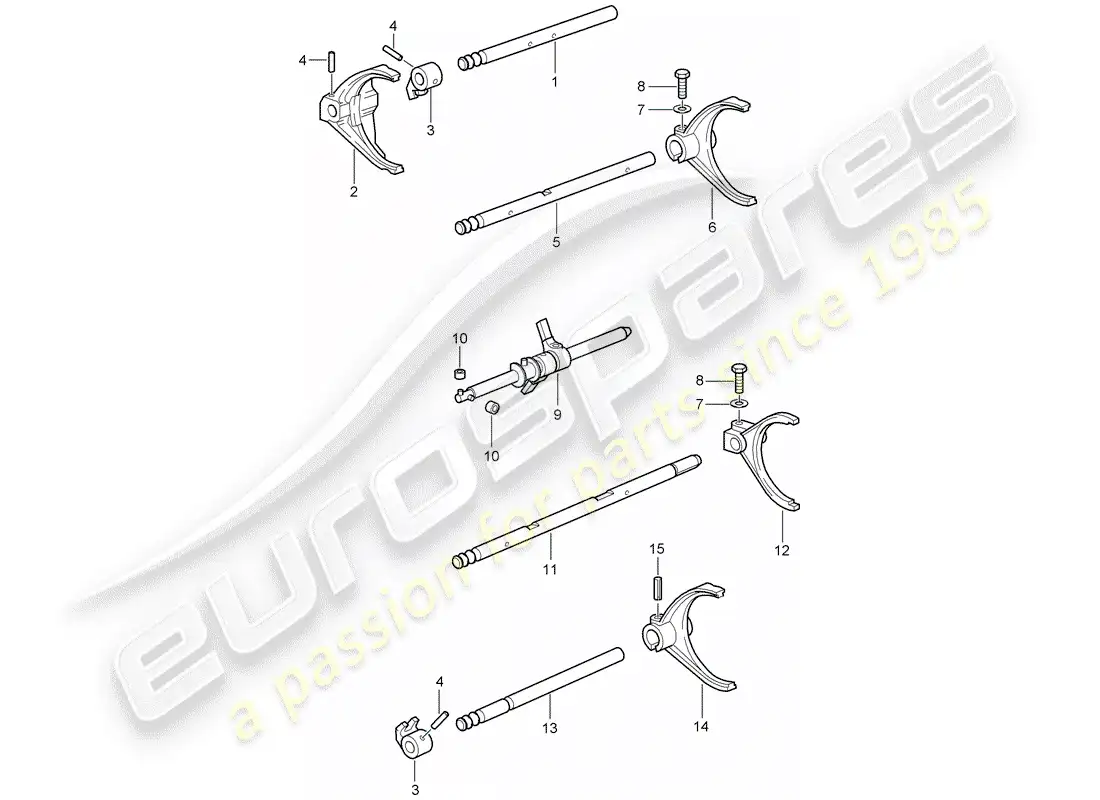 porsche 2008 (997-1 gt3) eje selector diagrama de piezas