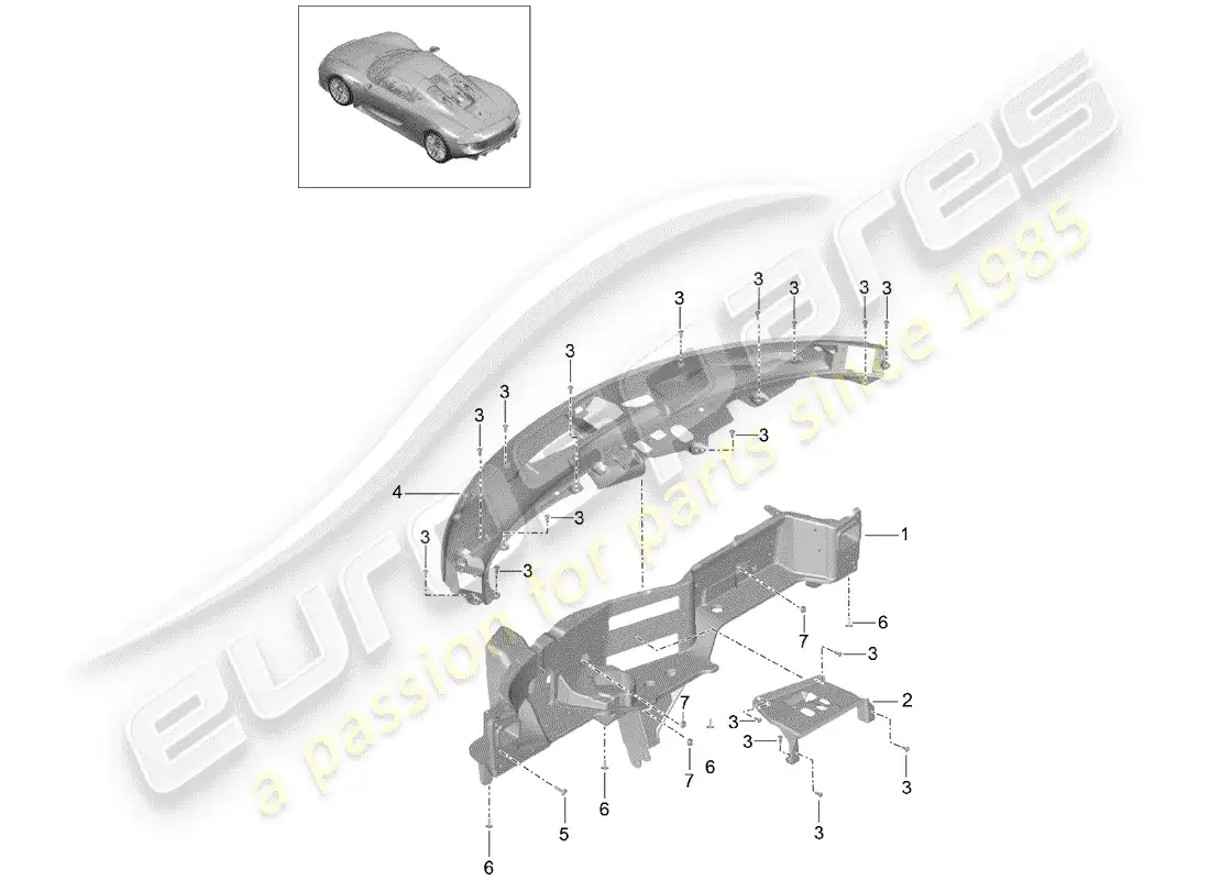 porsche 2015 (918 spyder) marco de retención diagrama de piezas