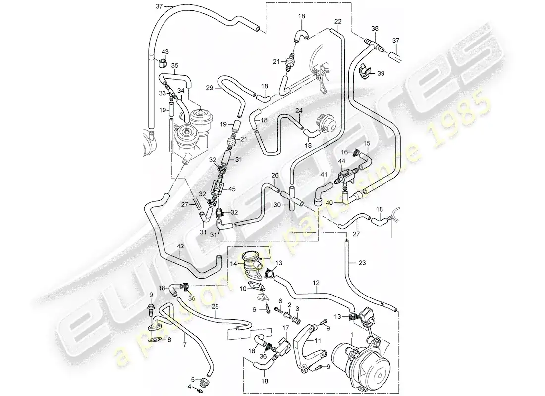 porsche 2002 (996 gt3) inyección de aire diagrama de piezas