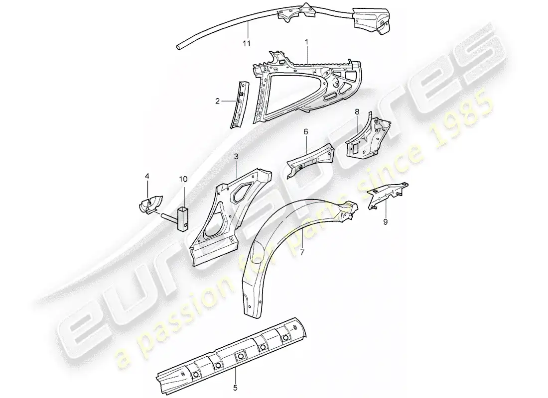 porsche 2002 (996 gt3) panel lateral diagrama de piezas