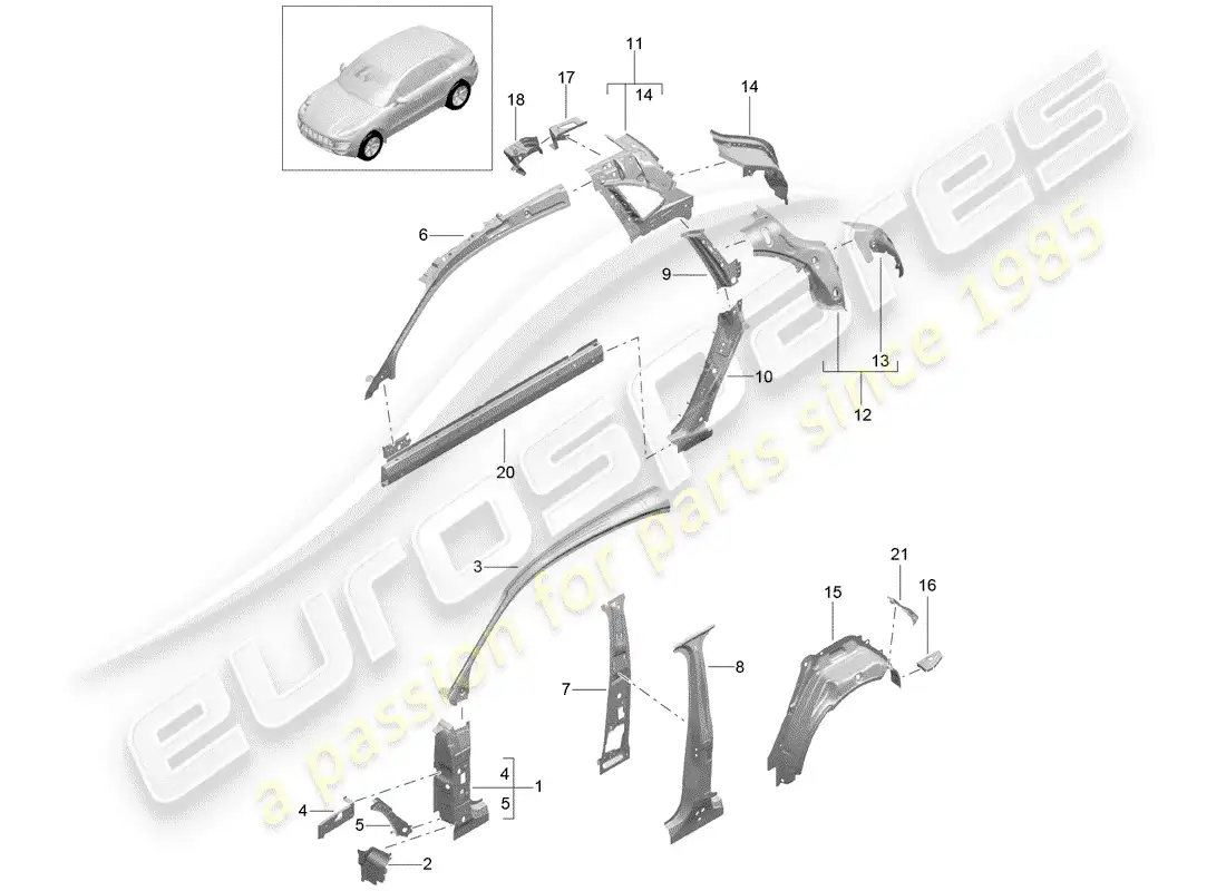 porsche 2016 (macan) panel lateral diagrama de piezas