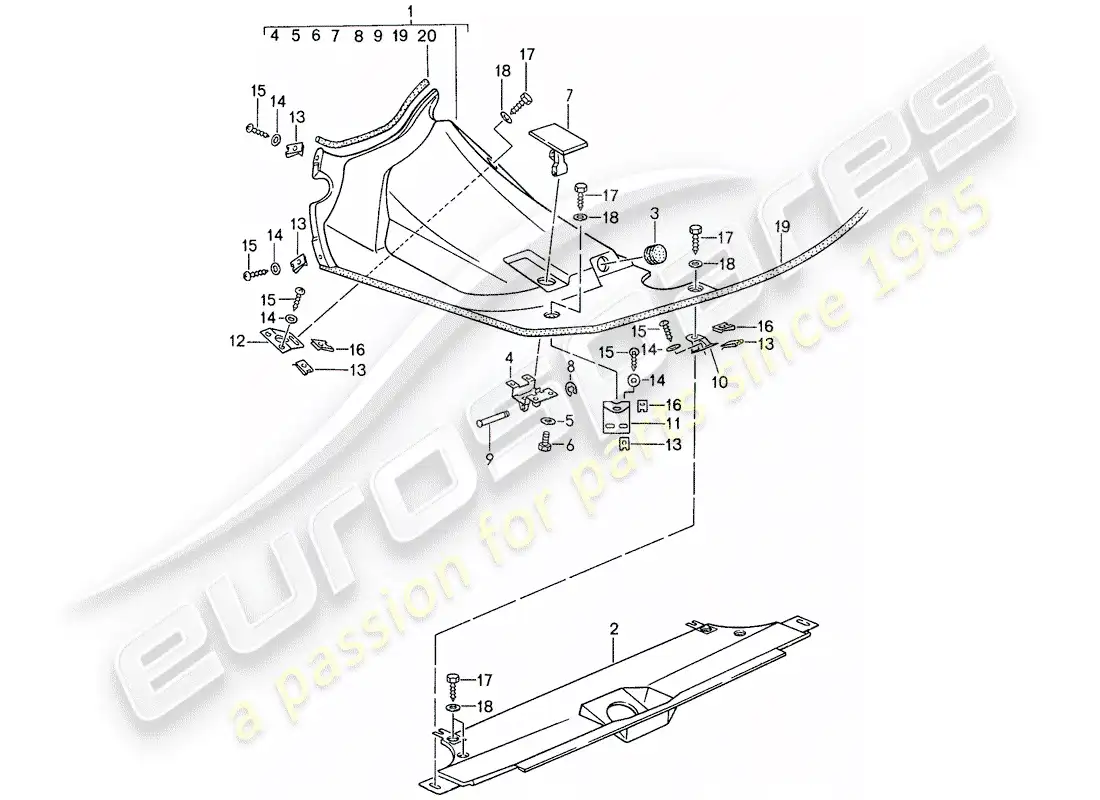 porsche 1988 (959) tapa para compartimiento del motor diagrama de piezas