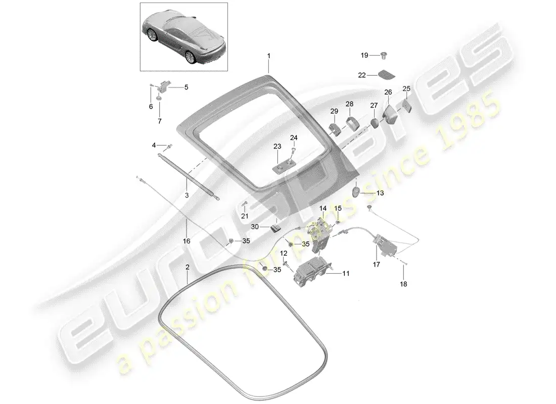 porsche 2016 (981 cayman gt4) diagrama de piezas de la cubierta