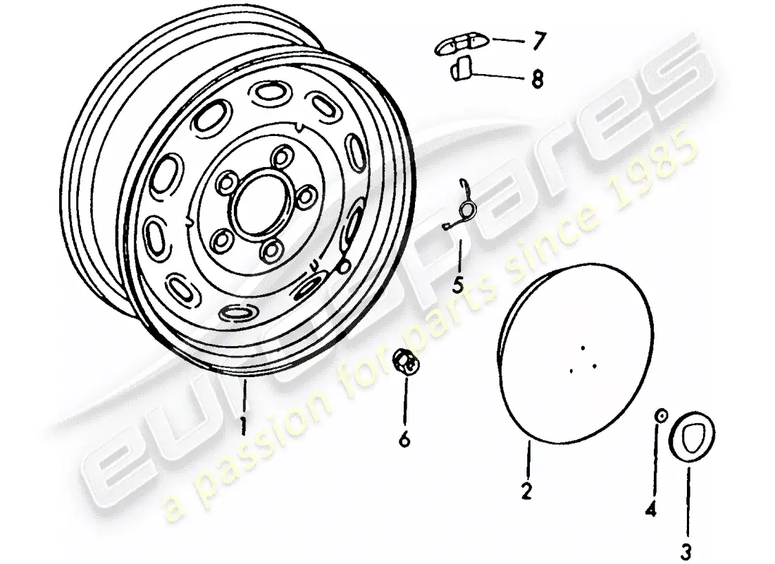 porsche 1963 (356b/356c) ruedas diagrama de piezas