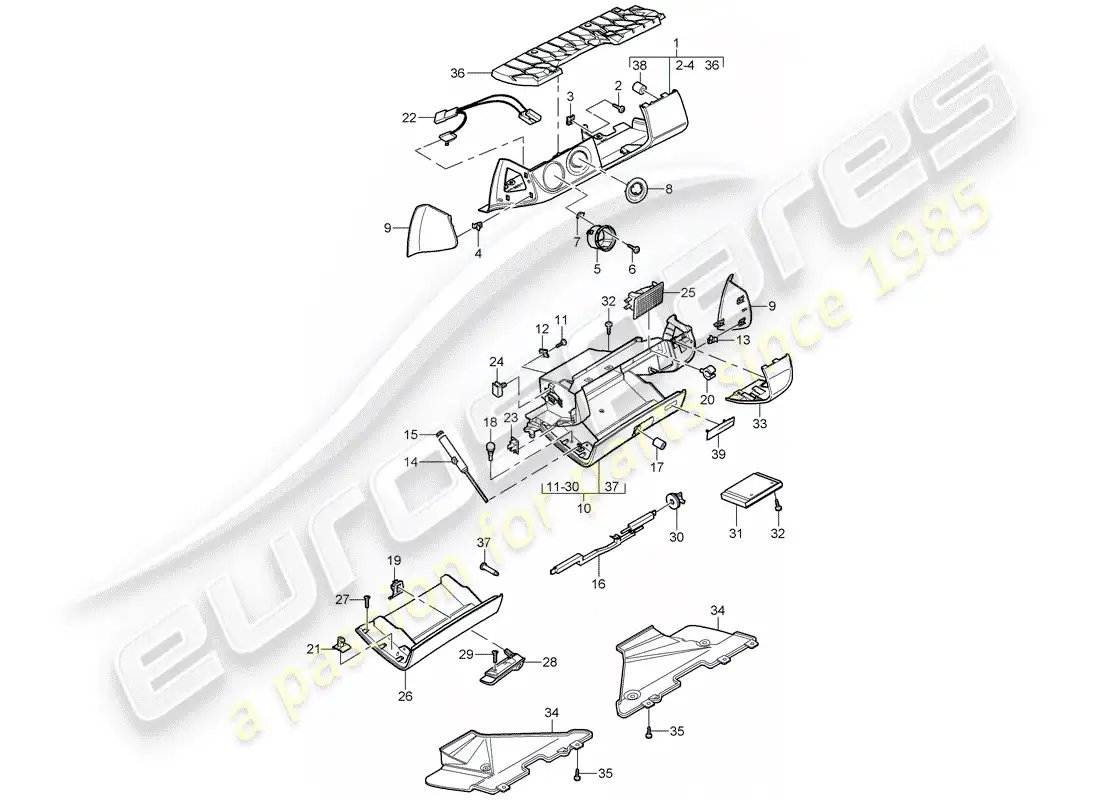 porsche 2005 (987 boxster) guantera diagrama de piezas