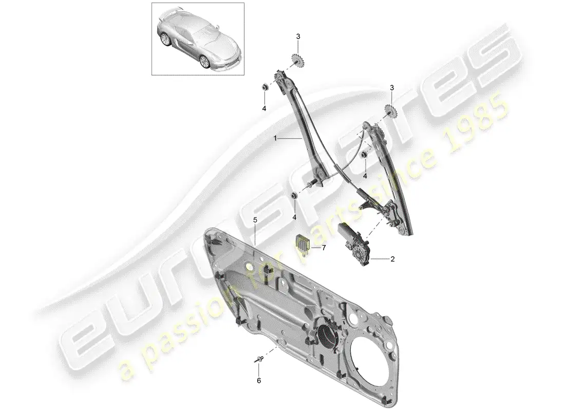 porsche 2016 (981 cayman gt4) diagrama de pieza del regulador de ventana