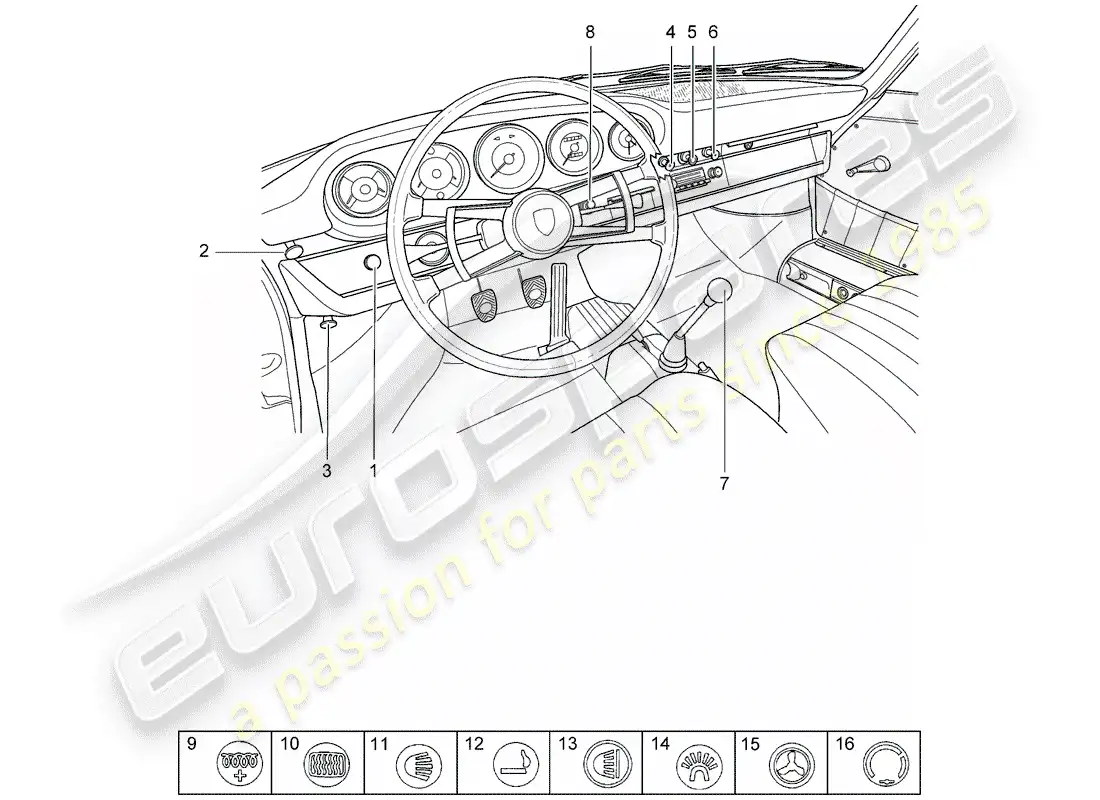 porsche 1968 (911/912) botón - interruptor diagrama de piezas