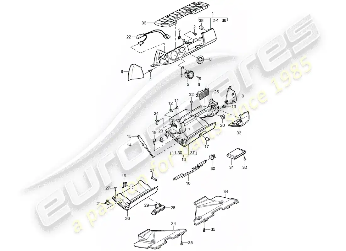 porsche 2010 (997-2 gt3) guantera diagrama de piezas