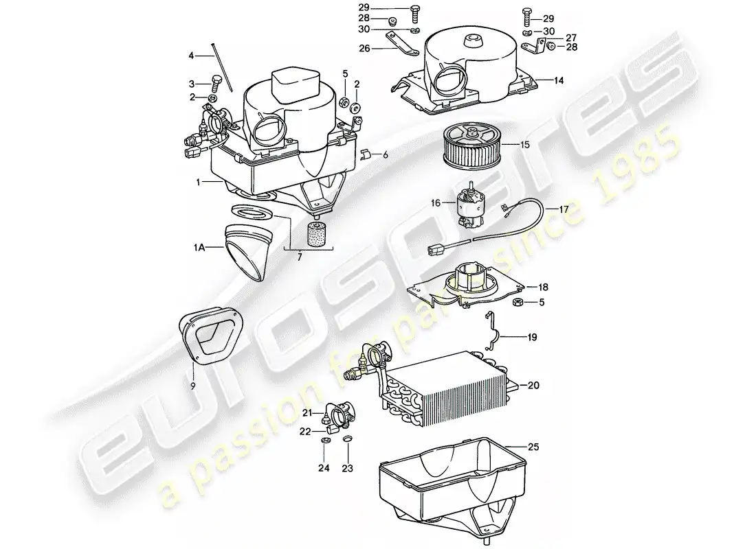 porsche 1987 (911) aire acondicionado - carcasa del evaporador - piezas individuales diagrama de piezas