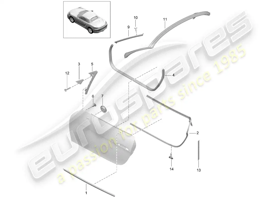 porsche 2018 (718 boxster) junta de la puerta diagrama de piezas