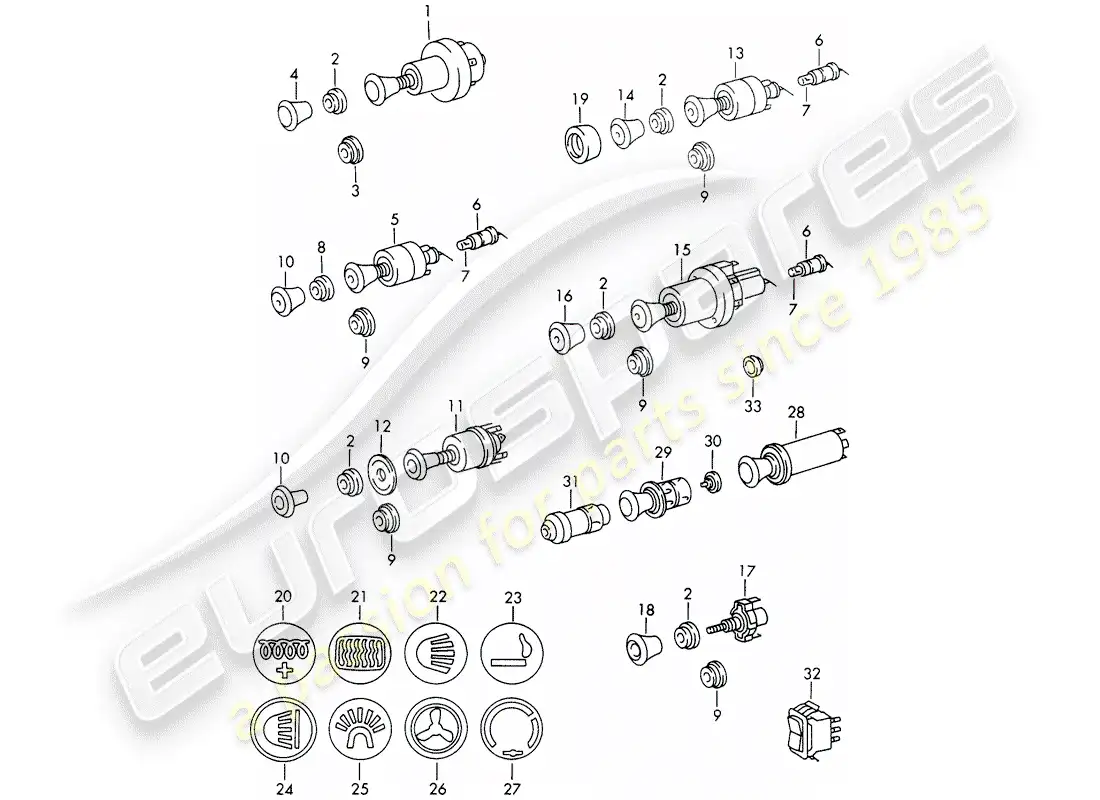 porsche 1968 (911/912) interruptor - adorno del tablero diagrama de piezas