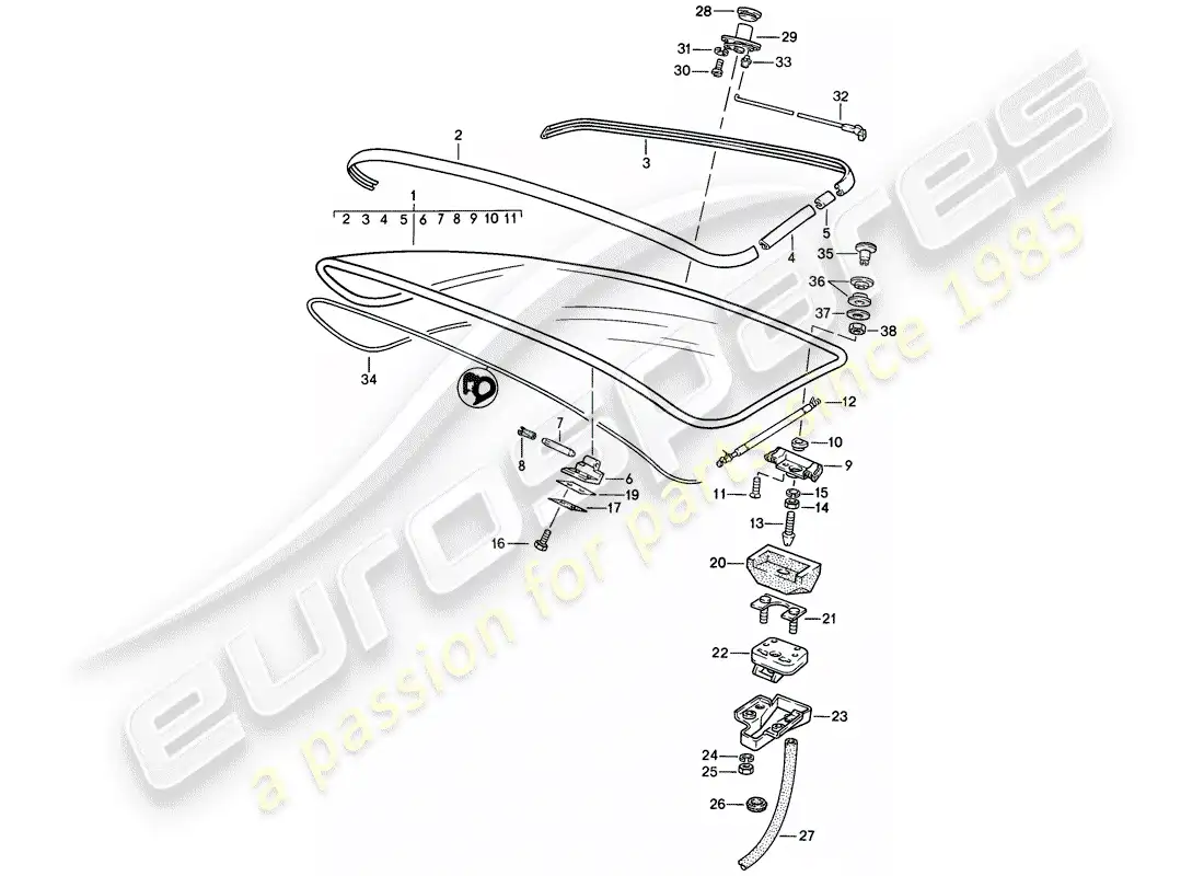 porsche 1983 (944) tapa del maletero trasero - con: - vidrio de la ventana trasera - sin: - spoiler trasero diagrama de piezas