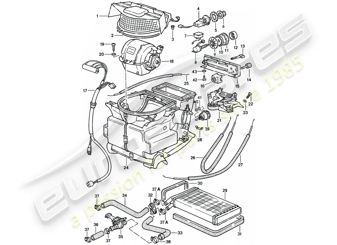 porsche 1983 (944) calentador - ventilación - núcleo del calentador diagrama de piezas