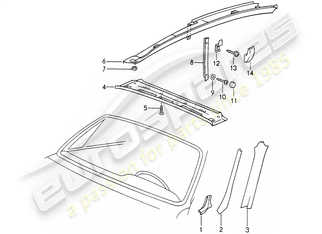 porsche 1995 (993) equipamiento interior - techo - d - mj 1996>> diagrama de piezas