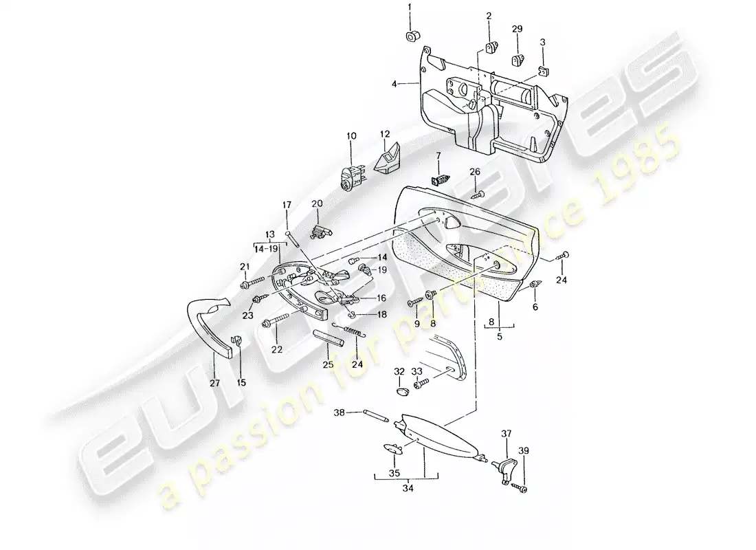 porsche 2004 (996 gt3) panel de puerta - accesorios diagrama de piezas
