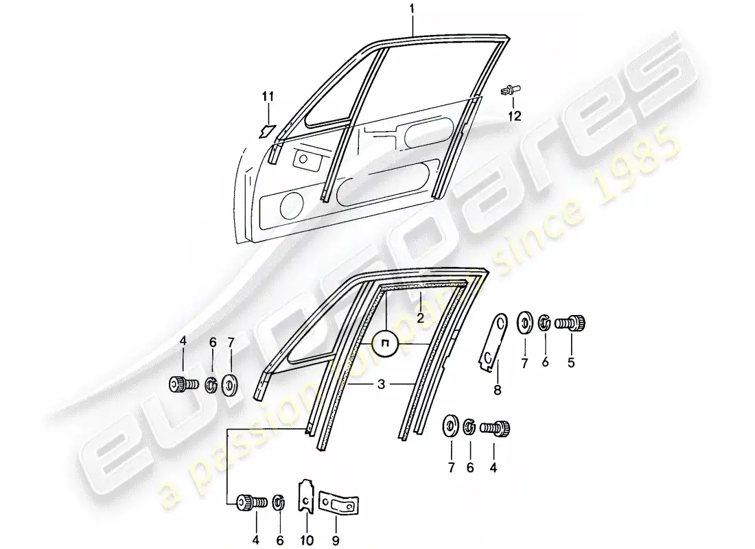 porsche 1984 (911) marco de la ventana diagrama de piezas