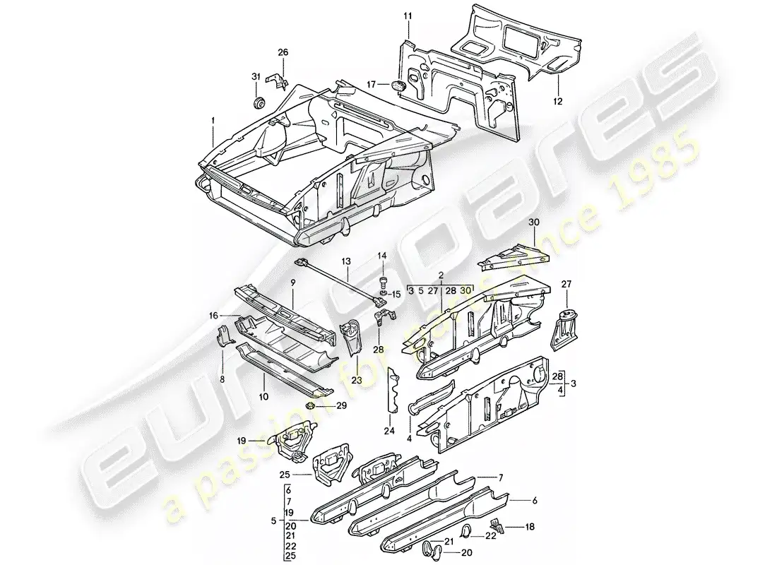 porsche 1984 (928) interfaz diagrama de piezas