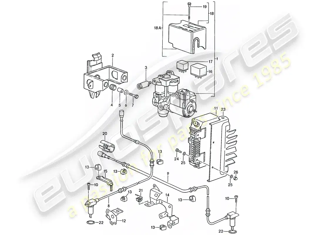 porsche 1987 (928) grupo hidráulico - sensor de velocidad - módulo de control electrónico - sistema de freno antibloqueo -abs- diagrama de piezas
