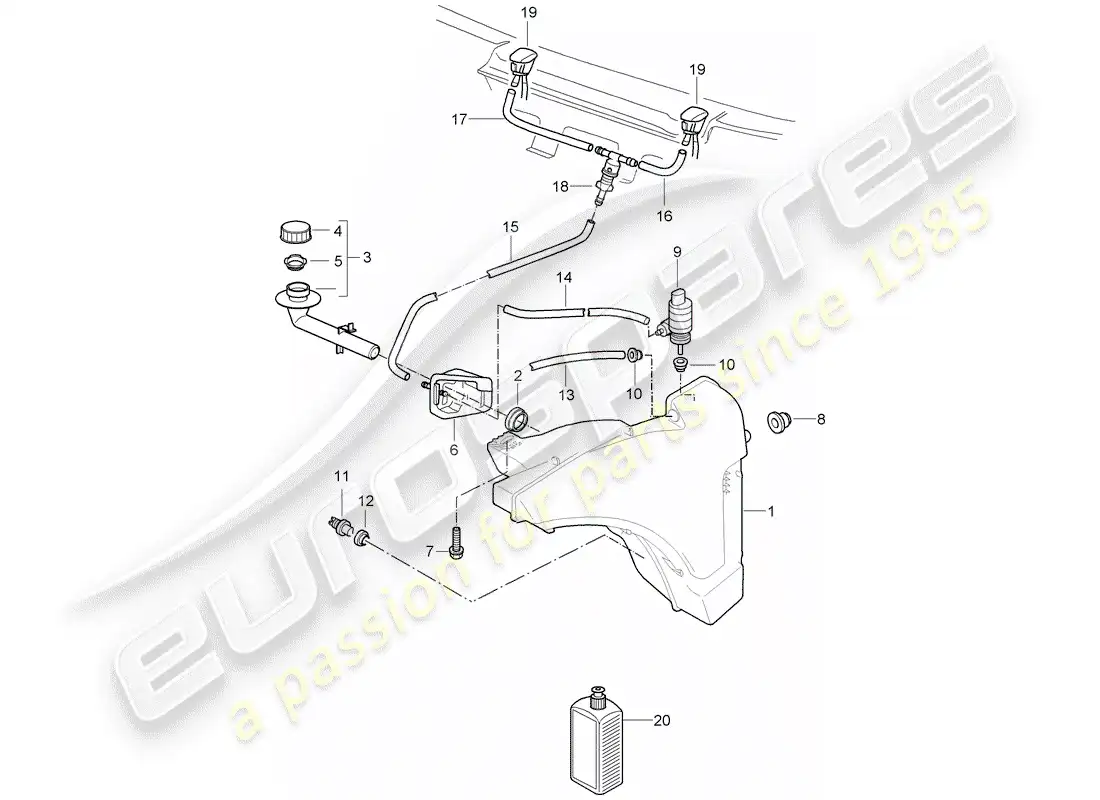 porsche 2009 997-2 turbo / gt2 windshield washer unit diagrama de piezas