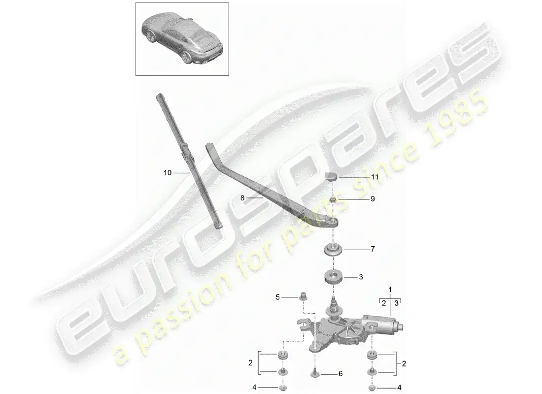 porsche 2014 (991-1 turbo) limpiaparabrisas trasero diagrama de piezas