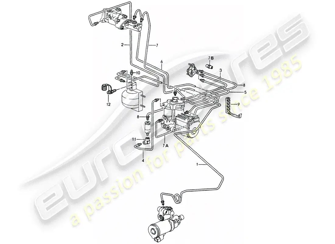 porsche 1990 (964) líneas de freno - extremo delantero diagrama de piezas