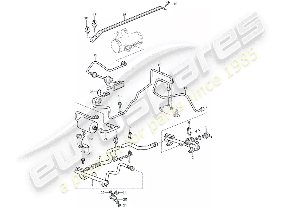 porsche 2008 (997-1 turbo / gt2) diagrama de piezas del tubo de recogida de combustible