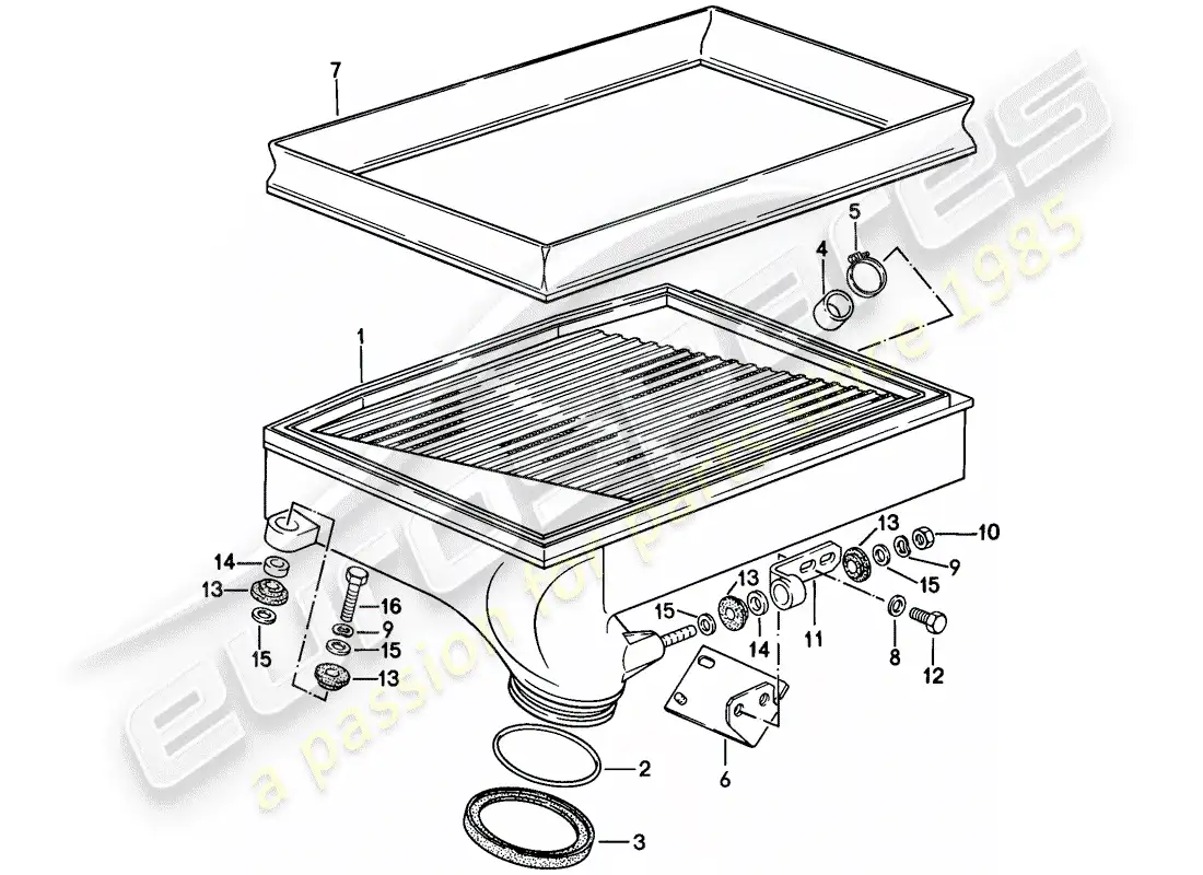 porsche 1984 (911) enfriador de aire de carga diagrama de piezas