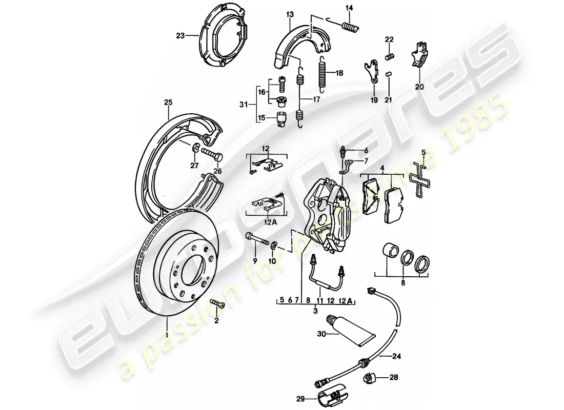 porsche 1986 (928) frenos de disco - eje posterior - d - mj 1986>> - mj 1986 diagrama de piezas