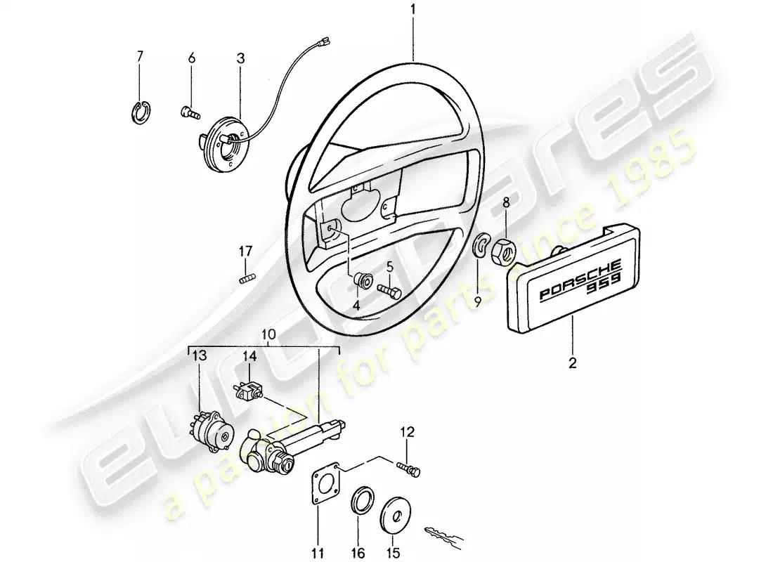 porsche 1988 (959) volante diagrama de piezas
