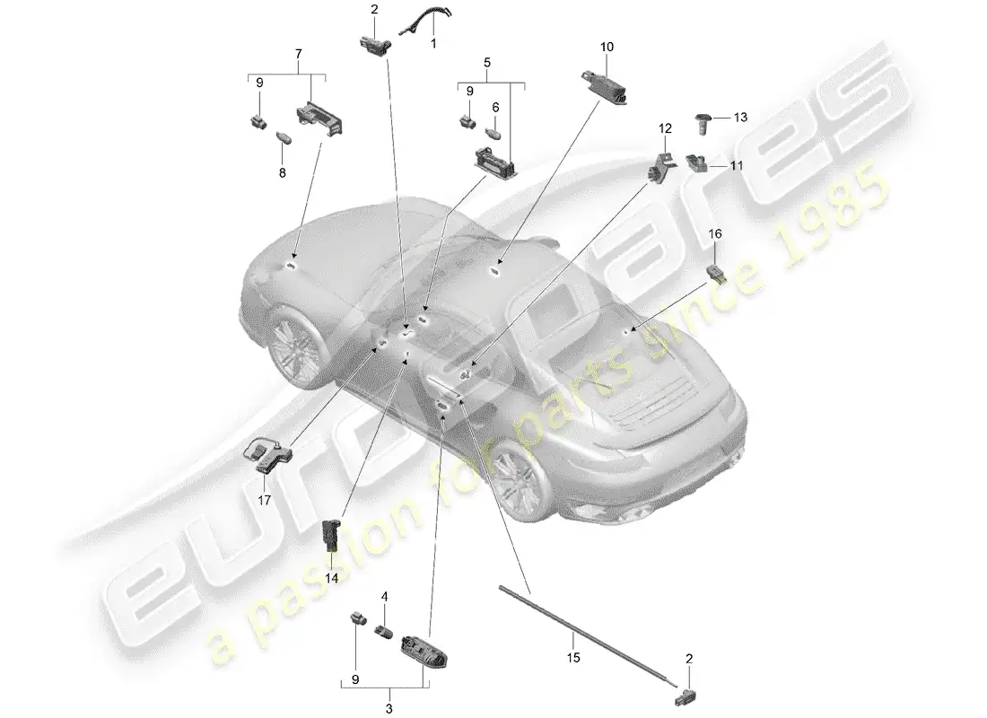 porsche 2014 (991-1 turbo) luz interior diagrama de piezas