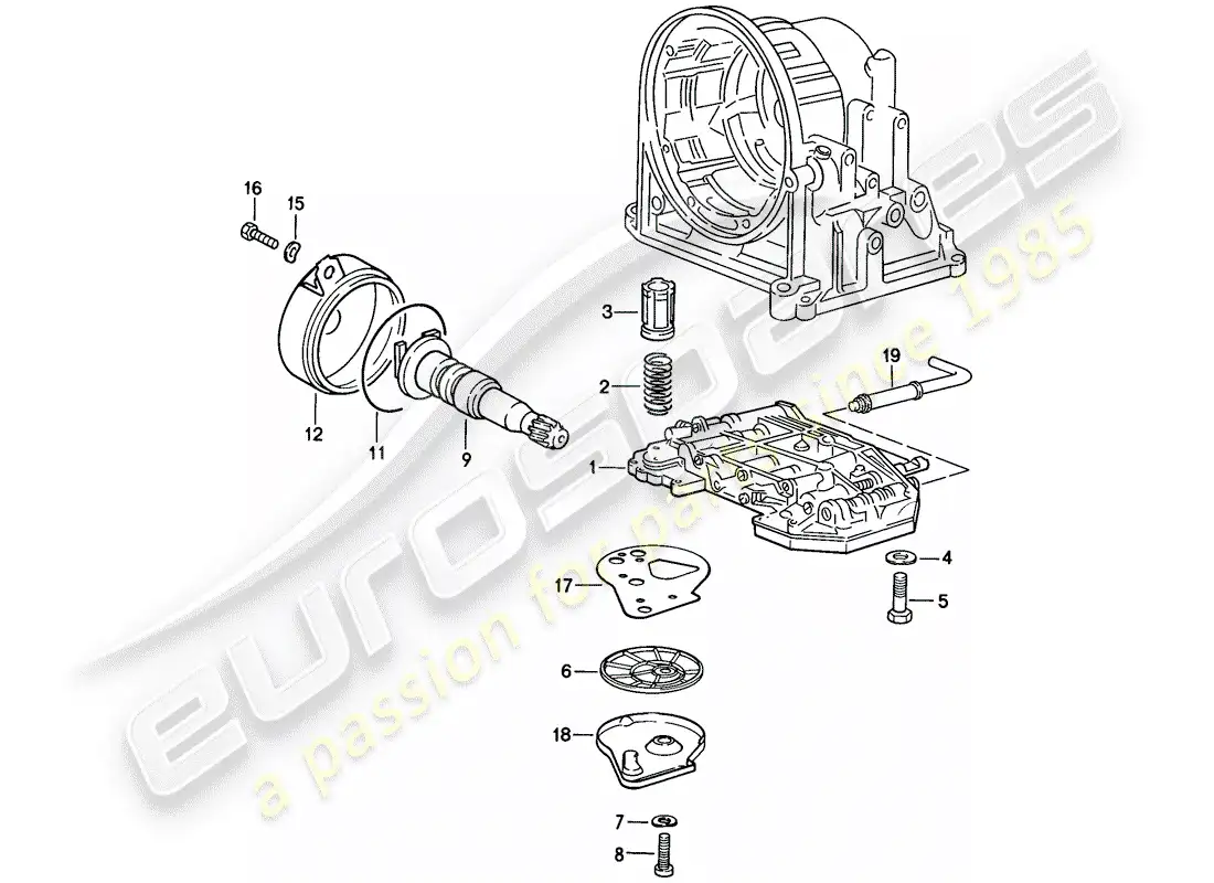 porsche 1987 (924s) cuerpo de válvula - colador de aceite - gobernador - transmisión automática diagrama de piezas