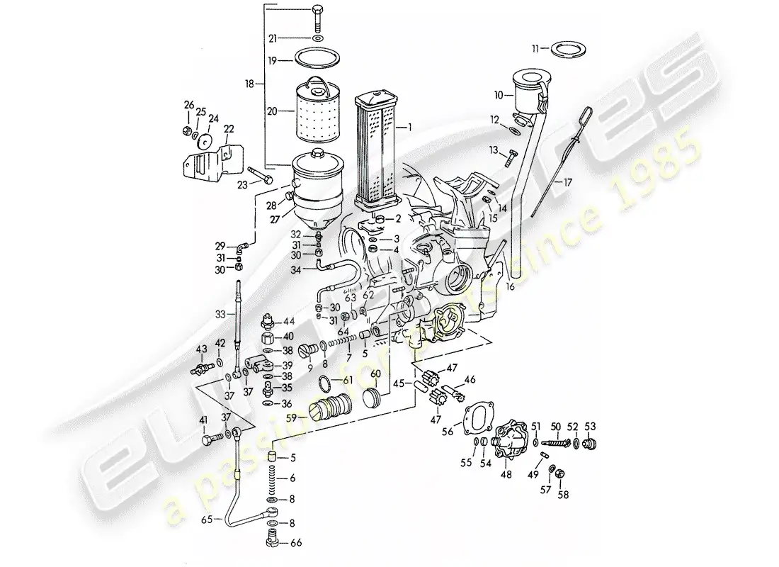 porsche 1957 (356/356a) lubricación del motor - m 67 001 >> - m 81 201 >> diagrama de piezas