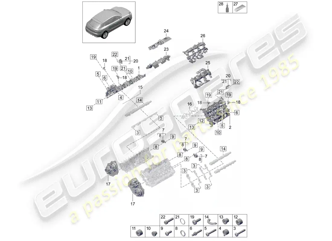 porsche 2019 (macan) valve cover diagrama de piezas