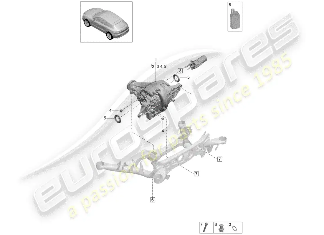 porsche 2019 (macan) diferencial del eje trasero diagrama de piezas
