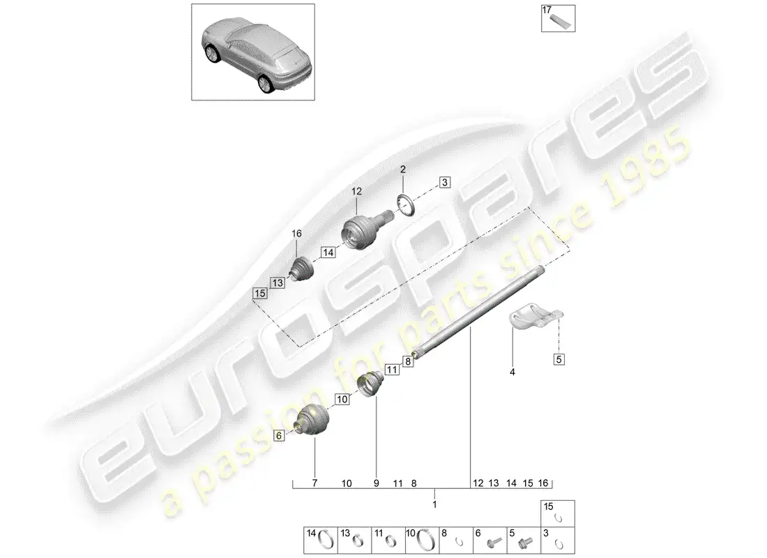 porsche 2019 (macan) eje de accionamiento diagrama de piezas