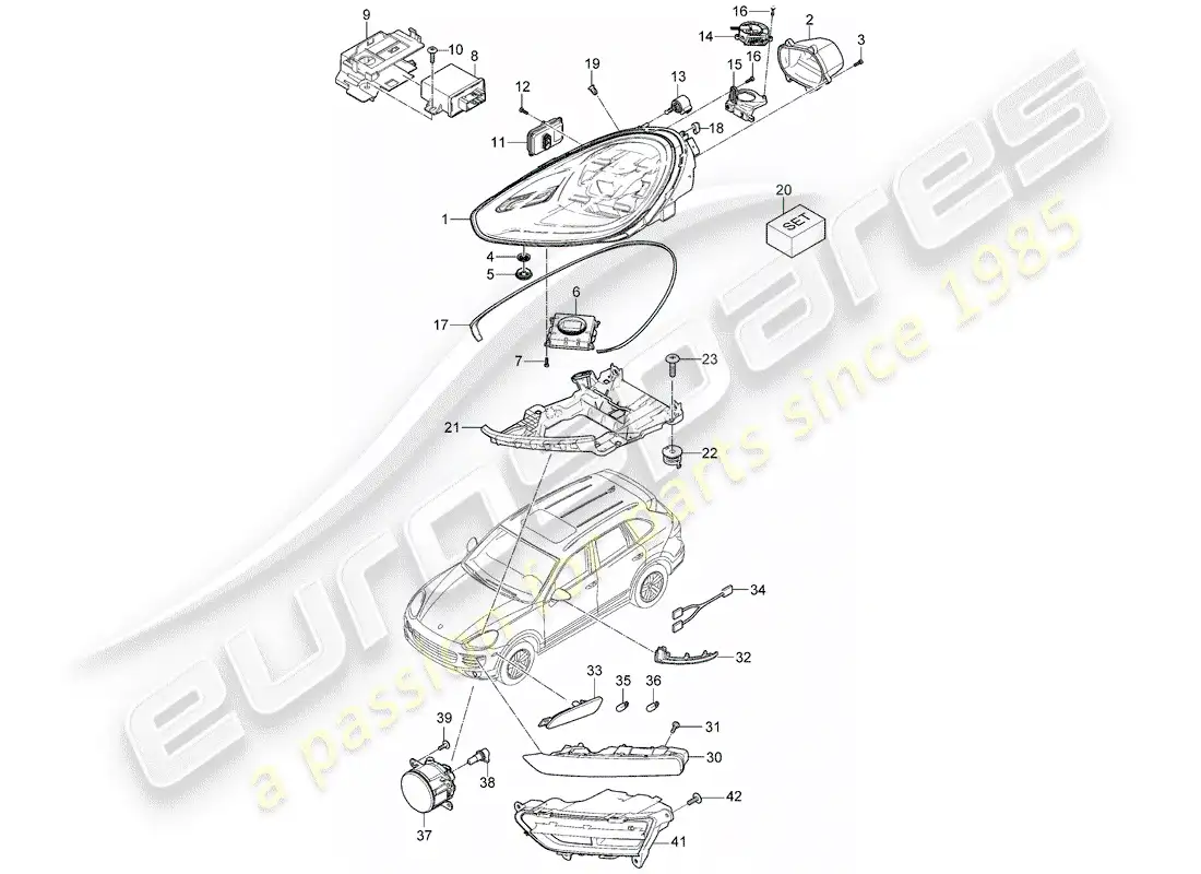 porsche 2014 (cayenne e2 92a) lámpara de cabeza diagrama de piezas