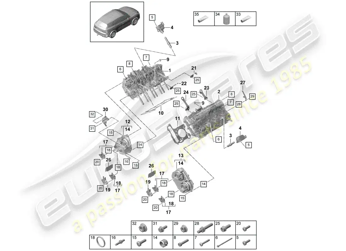 porsche 2019 (cayenne e3 9ya/9yb) cabeza de cilindro diagrama de piezas