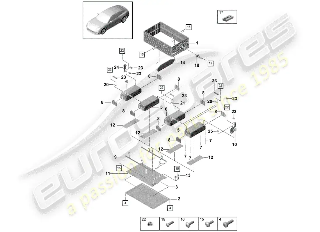 porsche 2017 (panamera 971-1) diagrama de piezas de la batería de alto voltaje