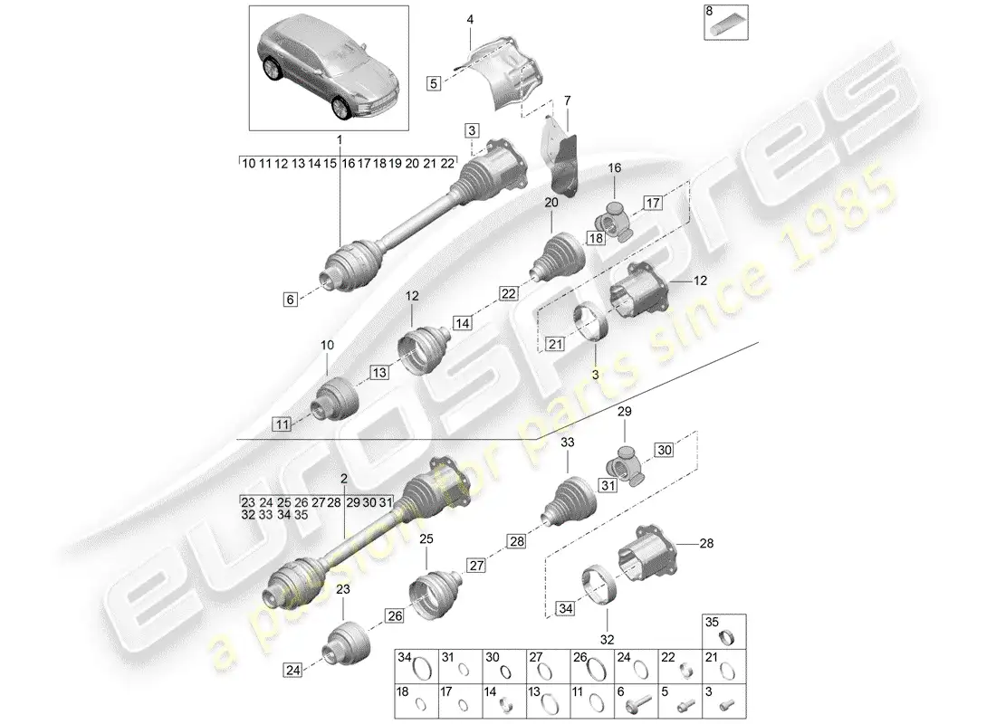 porsche 2019 (macan) eje de accionamiento diagrama de piezas
