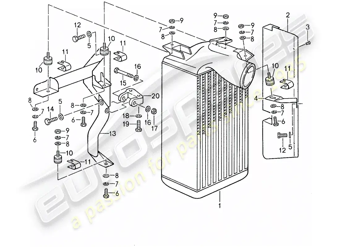 porsche 1988 (959) enfriador de aire de carga diagrama de piezas