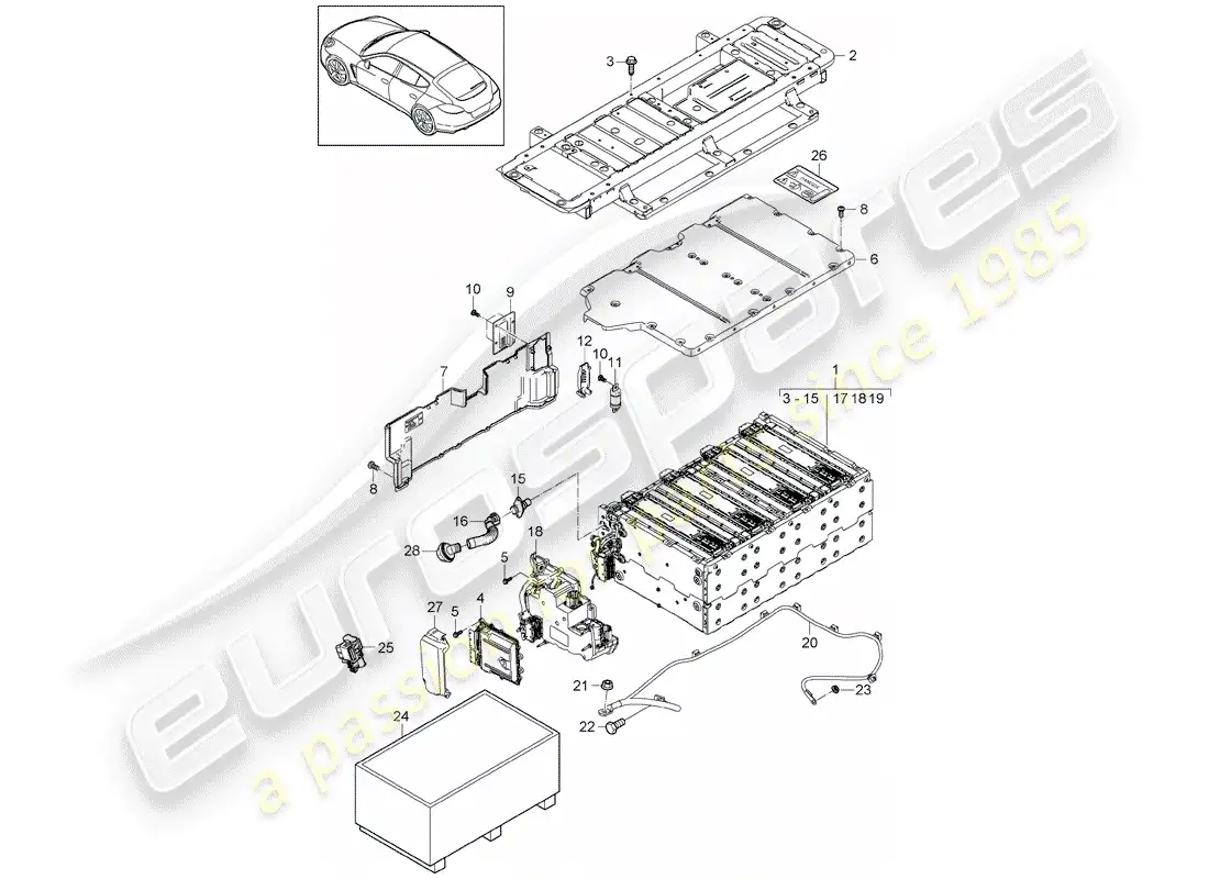 porsche 2014 (panamera 970) batería diagrama de piezas
