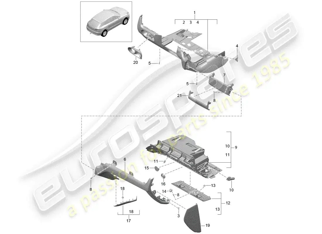 porsche 2016 (macan) guantera diagrama de piezas
