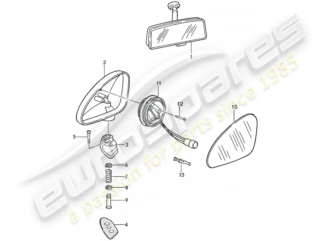 porsche 1988 (959) espejo retrovisor interior - espejo retrovisor diagrama de piezas