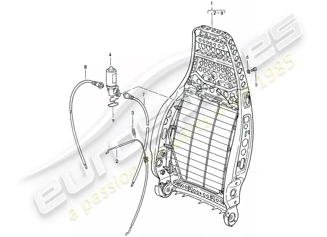 porsche 1988 (959) estructura del respaldo - ajustable eléctricamente diagrama de piezas