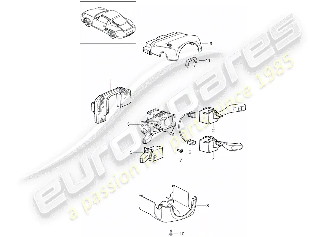 porsche 2011 (987 cayman) interruptor de la columna de dirección diagrama de piezas