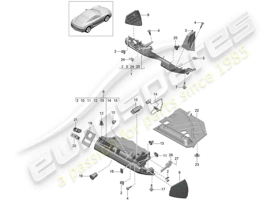porsche 2016 (981 cayman) guantera diagrama de piezas