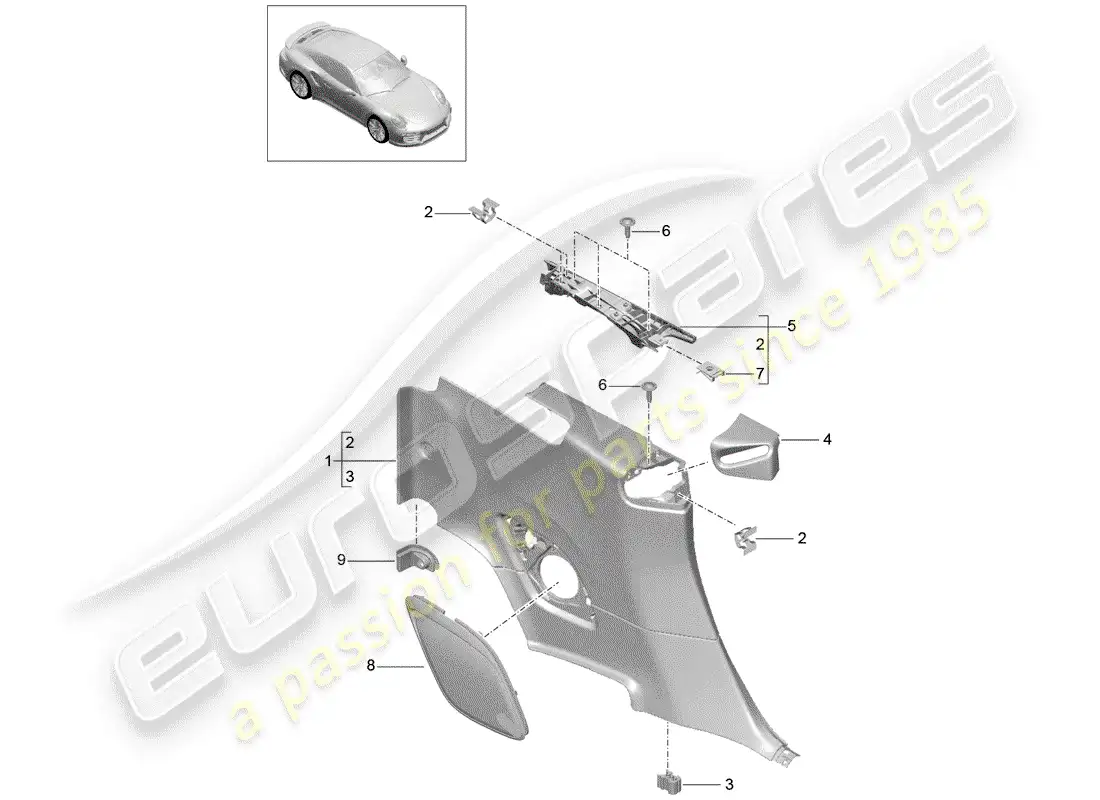 porsche 2020 (991-2) panel de adorno de cuarto diagrama de piezas