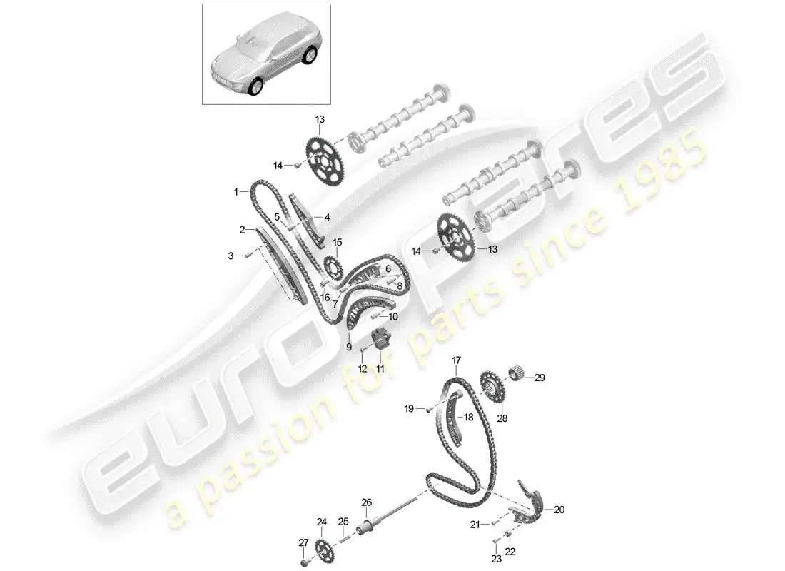porsche 2015 (macan) cadena de distribución diagrama de piezas